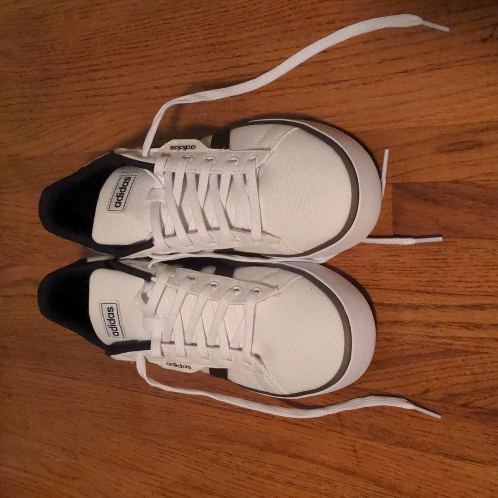 Men's Adidas White Canvas 3 Stripe Sneakers